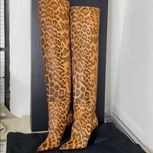 NWT SAINT LAURENT niki Leopard calf hair boots